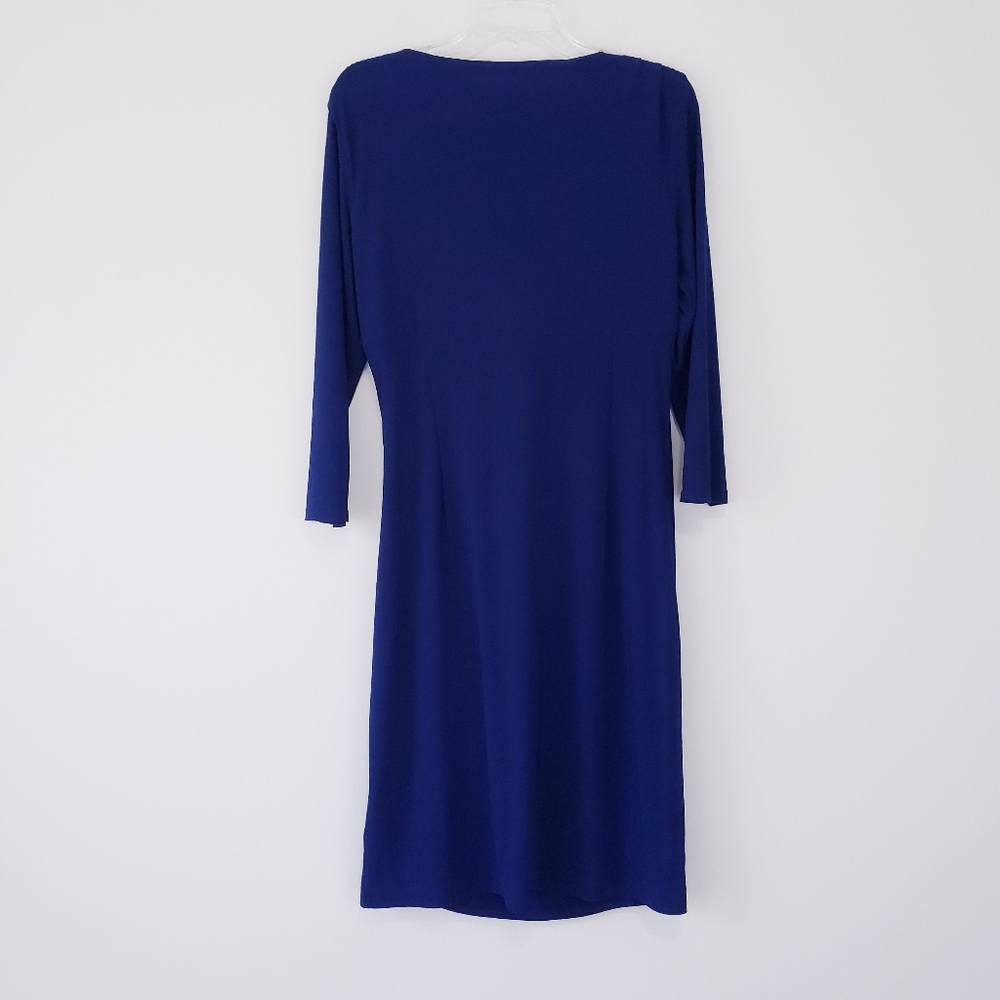 Ralph Lauren Navy Blue Faux Wrap Jersey Long Sleeve Dress Stretchy Size 14 - Picture 13 of 13